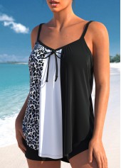 ROTITA Patchwork Black Bowknot Leopard Tankini Top-No Bottom