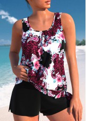 Rotita-Tankini-Set mit Schleife und Blumenmuster in Schwarz und mittlerer Taille