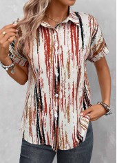 ROTITA Button Striped Multi Color Shirt Collar Blouse