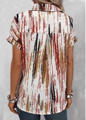 Multi Color tops,Striped tops,ROTITA Button Striped Multi Color Shirt Collar Blouse