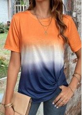 Orange plus size,Navy plus size,Ombre plus size,ROTITA Plus Size Twist Orange Ombre T Shirt