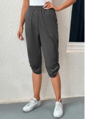 Dark Grey bottoms,Plain Color bottoms,Pocket Dark Grey Jogger Elastic Waist Pants