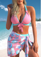 ROTITA Ensemble de bikini trois pièces rose à imprimé vie marine