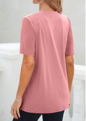 Pink tops,Geometric tops,Striped tops,ROTITA Geometric Print Pink Square Neck Fake Two Piece Twinset