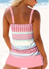 Pink plus size,Geometric plus size,Striped plus size,ROTITA Plus Size Mid Waisted Circular Ring Tankini Set