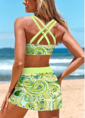 Light Green swimwear,Paisley swimwear,Dot swimwear,ROTITA Criss Cross Light Green Paisley Print Bikini Set