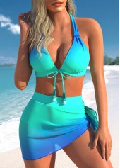 Rotita Mesh Cyan Ombre Bikini-Set mit hoher Taille