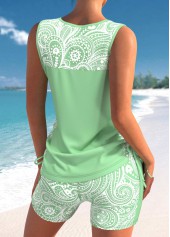 Light Green swimwear,Paisley swimwear,ROTITA Drawstring Light Green Paisley Print Tankini Set