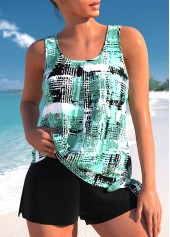 Rotita-Bowknot-Tankini-Set in Mintgrün mit geometrischem Aufdruck