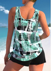 Mint Green swimwear,Black swimwear,Geometric swimwear,ROTITA Bowknot Mint Green Geometric Print Tankini Set