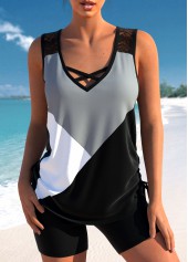 ensemble tankini noir à patchwork croisé