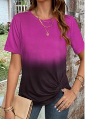 Purple tops,Ombre tops,ROTITA Twist Ombre Purple Round Neck T Shirt