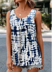 White tops,Navy tops,Tie Dye tops,ROTITA Ruched Tie Dye Print White Tank Top