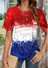 Multi Color tops,Rainbow Color tops,Flag tops,ROTITA Twist Flag Print Multi Color T Shirt