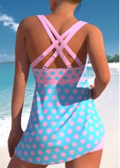 Pink swimwear,Cyan swimwear,Dot swimwear,ROTITA Criss Cross Pink Polka Dot Mid Waisted Swimdress Set