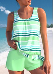 Rotita-Bowknot-Tankini-Set in Hellgrün mit mehreren Streifenmuster