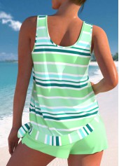 Light Green swimwear,Striped swimwear,Geometric swimwear,ROTITA Bowknot Light Green Multi Stripe Print Tankini Set