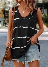 Black tops,Striped tops,ROTITA Striped Black V Neck Tank Top