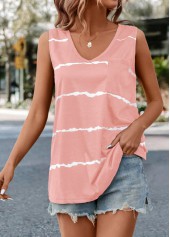 Pink tops,Striped tops,ROTITA Striped Pink V Neck Tank Top