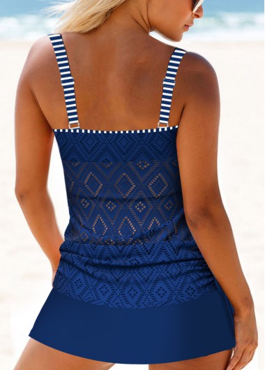 Navy swimwear,Plain Color swimwear,ROTITA Lace Navy Mid Waisted Tankini Set