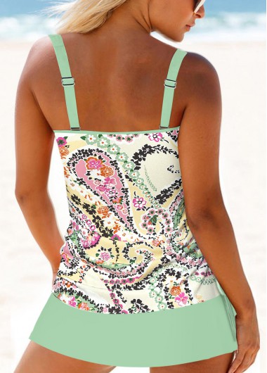 Light Green swimwear,Paisley swimwear,ROTITA Circular Ring Light Green Paisley Print Tankini Set