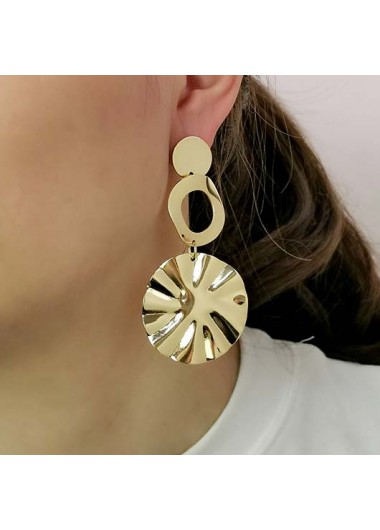 Gold jewelry,Plain Color jewelry,Cutout Detail Round Gold Alloy Earrings