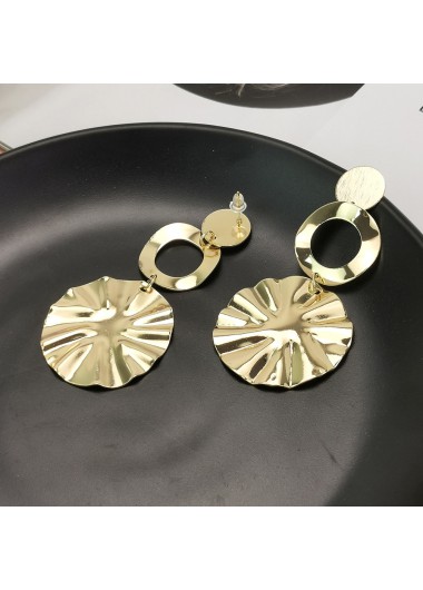 Gold jewelry,Plain Color jewelry,Cutout Detail Round Gold Alloy Earrings