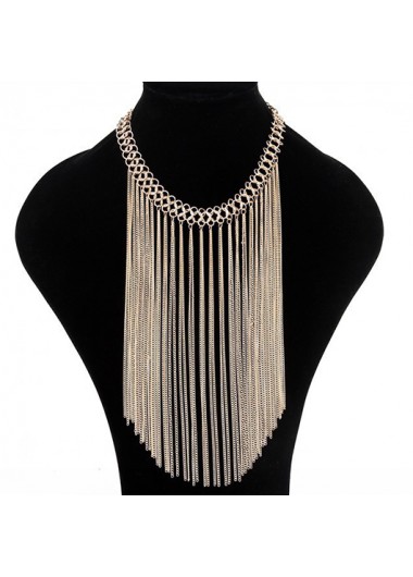 Gold jewelry,Plain Color jewelry,Chain Detail Tassel Design Gold Necklace