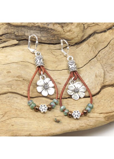 Silver jewelry,Contrast Color jewelry,Floral Design Oval Silver Alloy Earrings