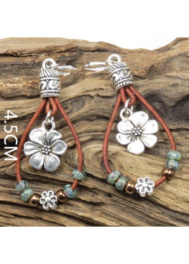 Silver jewelry,Contrast Color jewelry,Floral Design Oval Silver Alloy Earrings