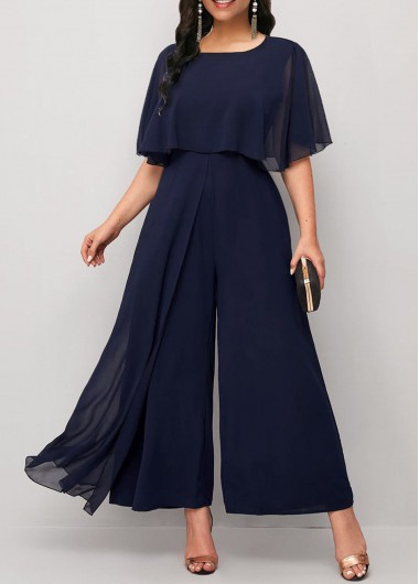 ROTITA Asymmetry Navy Ankle Length Round Neck Jumpsuit Rotita USD 37.98