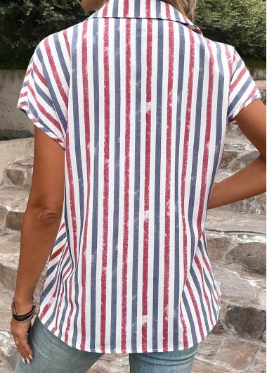 Multi Color plus size,Rainbow Color plus size,Striped plus size,ROTITA Plus Size Button Multi Color Striped Blouse