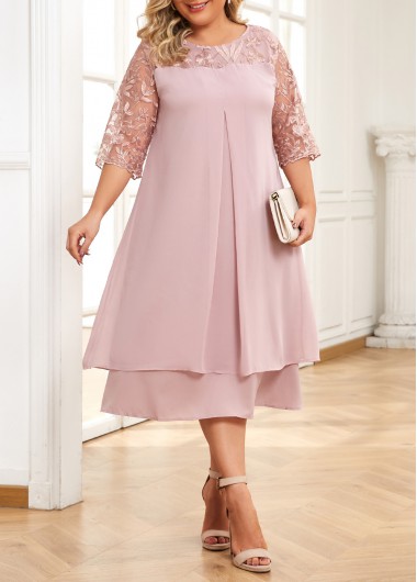 Light Pink dresses,Plain Color dresses,Party dresses,Elegant dresses,Layered Light Pink A Line Round Neck Dress
