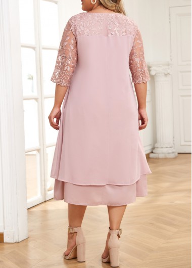 Light Pink plus size,Plain Color plus size,Plus Size Embroidery Light Pink A Line Dress