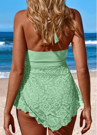 Light Green swimwear,Plain Color swimwear,ROTITA Lace Light Green Mid Waisted Swimdress and Panty
