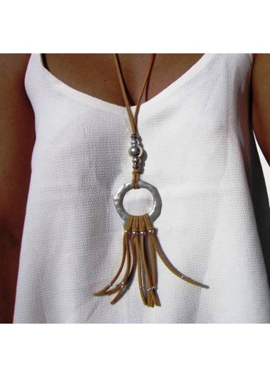 Circular Tassel Detail Dark Camel Necklace product