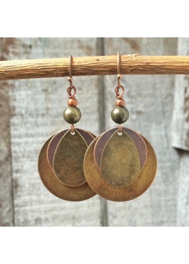 Round Alloy Waterdrop Detail Dark Camel Earrings product