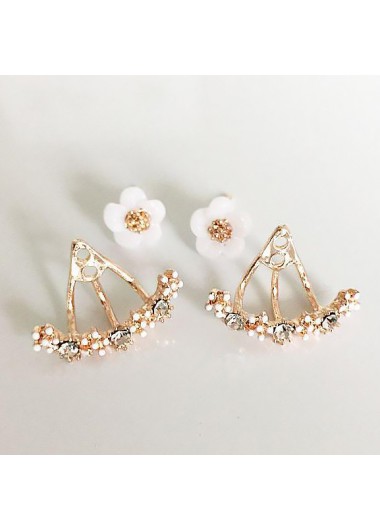 Golden jewelry,Floral jewelry,Plants jewelry,Golden Alloy Detail Floral Design Earrings