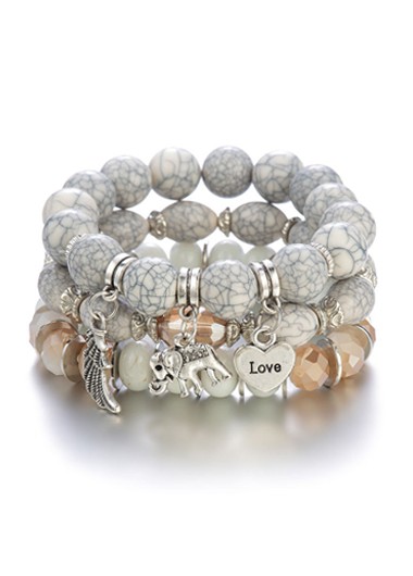 Elephant Design Layered Acrylic Detail Bracelet Set