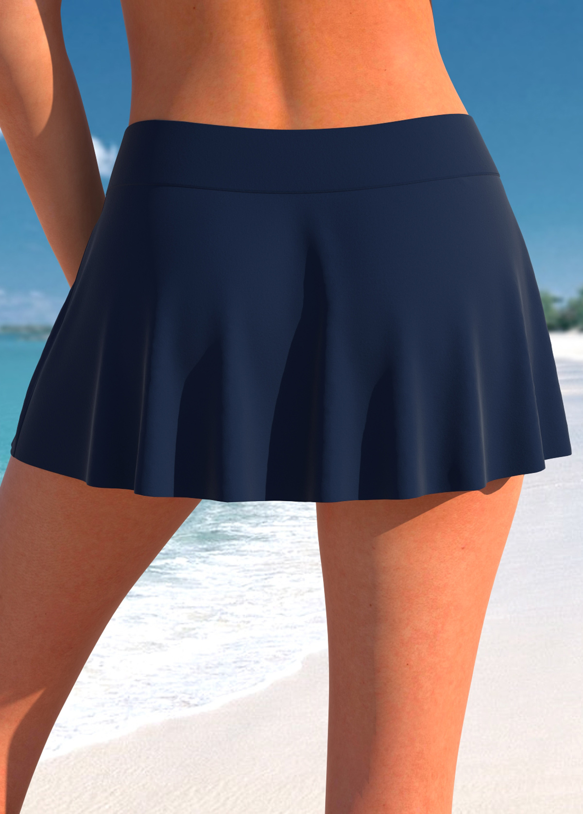 Navy swimwear,Plain Color swimwear,ROTITA Navy High Stretchy Mid Waisted Pantskirt