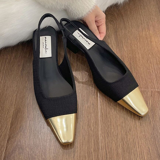 Black Mid Heel Closed Toe Sandals