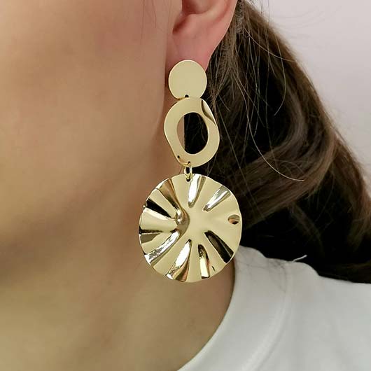 Gold jewelry,Plain Color jewelry,Cutout Detail Round Gold Alloy Earrings