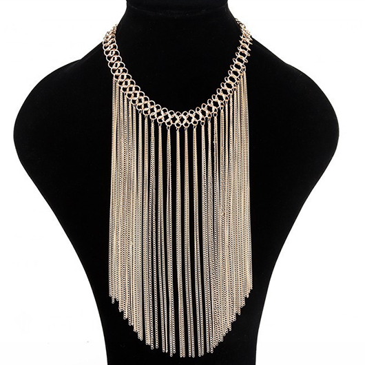 Gold jewelry,Plain Color jewelry,Chain Detail Tassel Design Gold Necklace