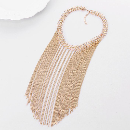 Gold jewelry,Plain Color jewelry,Chain Detail Tassel Design Gold Necklace