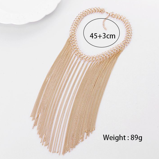 Gold jewelry,Plain Color jewelry,Chain Detail Tassel Design Gold Necklace