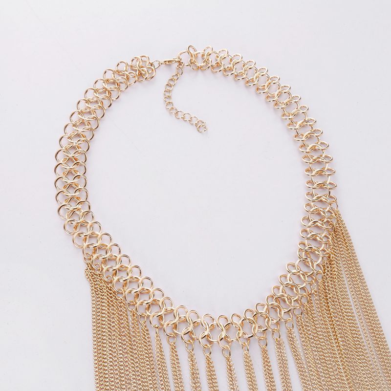 Gold jewelry,Plain Color jewelry,Chain Detail Tassel Design Gold Necklace