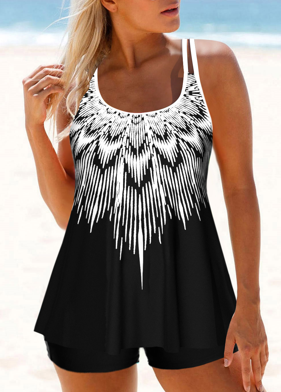 ensemble tankini patchwork noir imprimé tribal