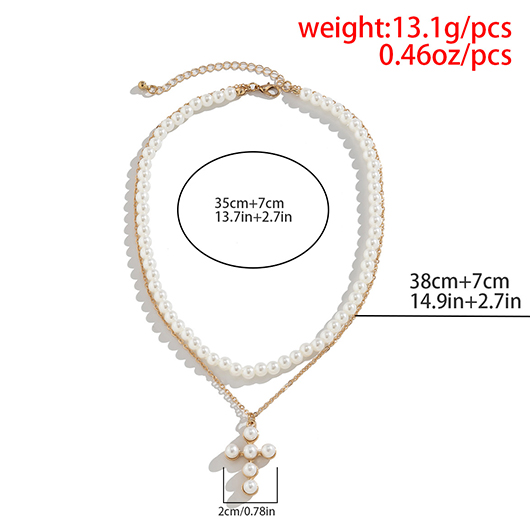 Silvery White jewelry,Other jewelry,Cross Pearl Layered Silvery White Necklace