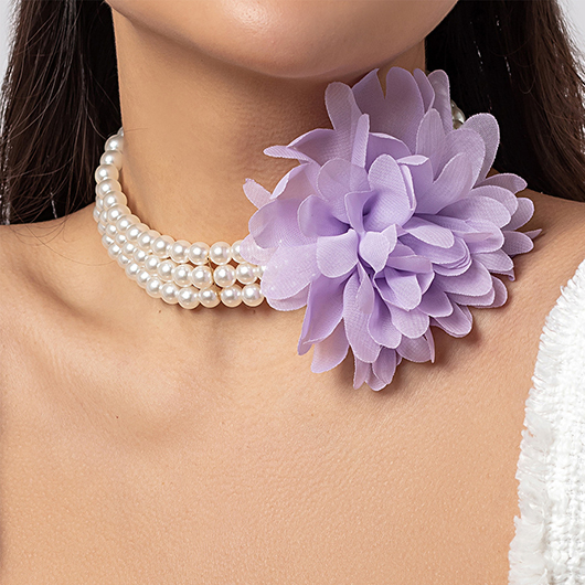 Pearl Floral Design Light Purple Necklace