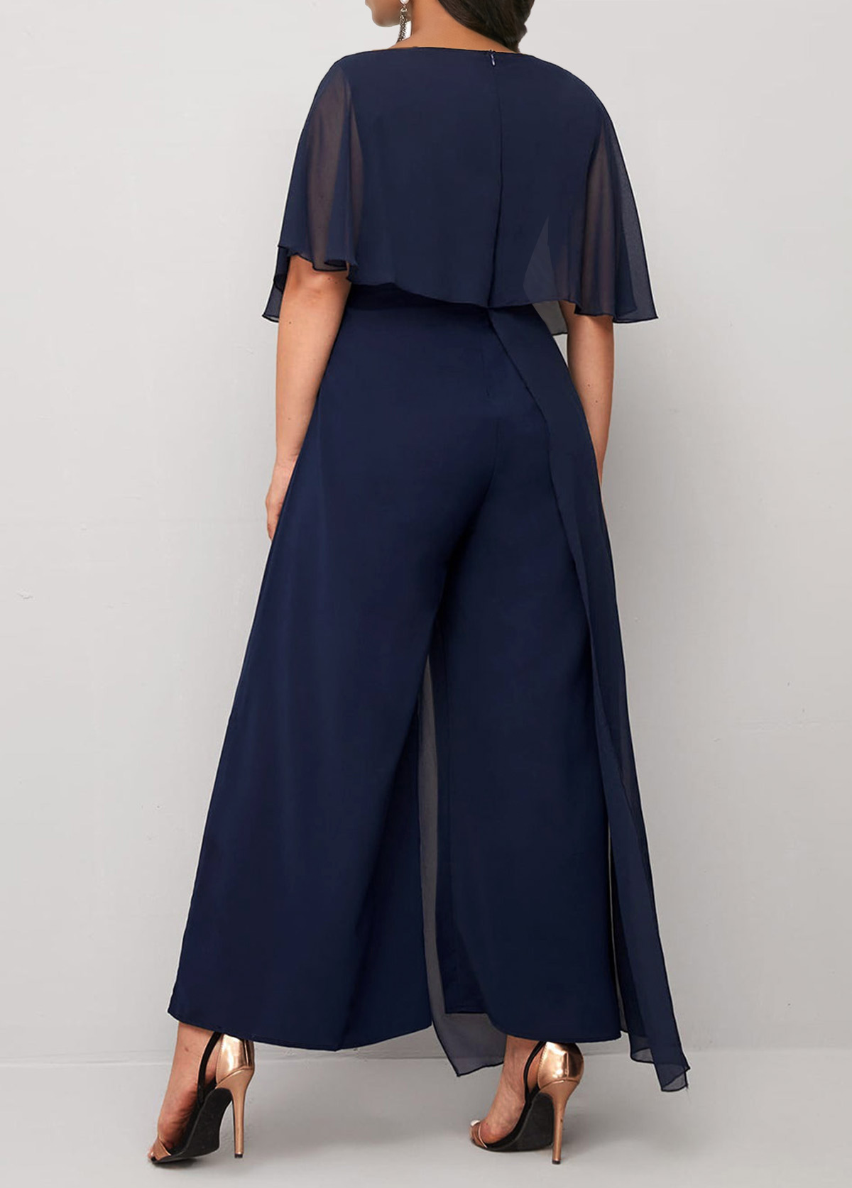 Navy jumpsuits&rompers,Plain Color jumpsuits&rompers,ROTITA Asymmetry Navy Ankle Length Round Neck Jumpsuit